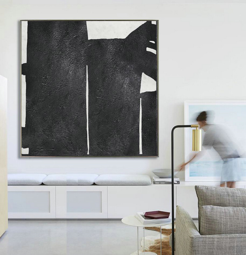 Large Abstract Art Handmade Painting,Oversized Minimal Black And White Painting,Abstract Art On Canvas, Modern Art #H3H8